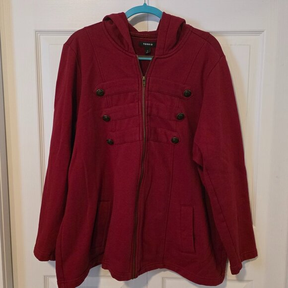 torrid Tops - Red Hoodie Military Style Sweatshirt/Jacket from Torrid, Size 3.